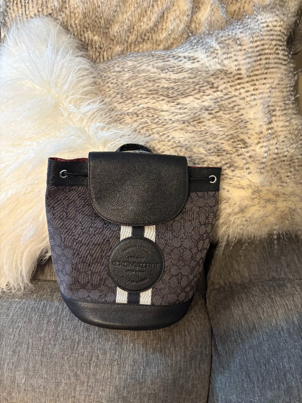 Coach Dempsey Drawstring Backpack Signature Jacquard Black
